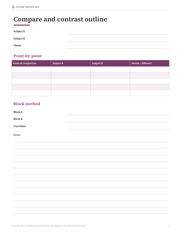 Preview of Compare and Contrast Outline Template