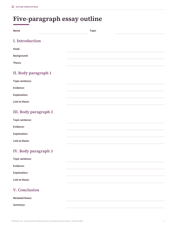 Preview of Printable Essay Outline Template