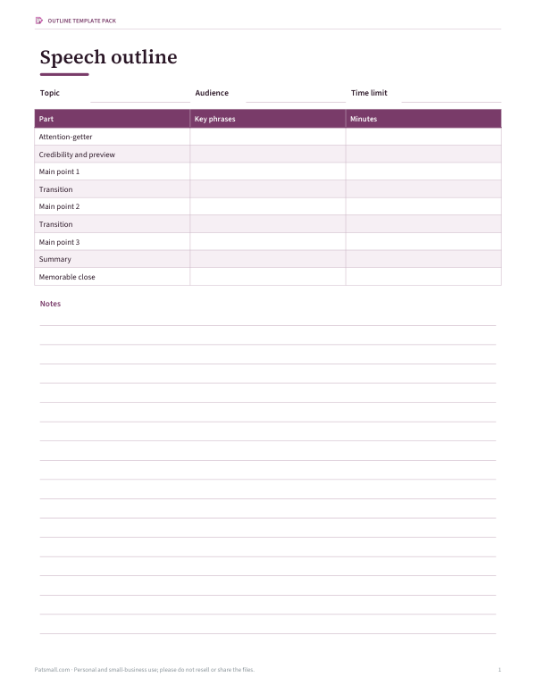 Preview of Printable Speech Outline Template
