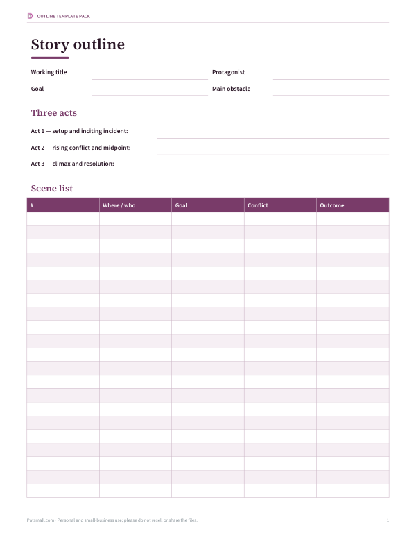 Preview of Printable Story Outline Template